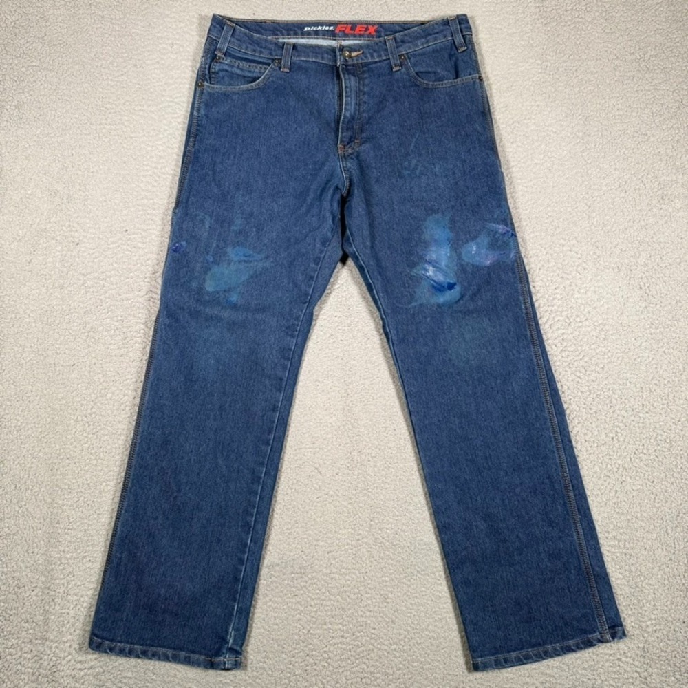 Dickies Jeans Mens 34x30 Blue Relaxed Straight Flex Denim 5 Pocket Carpenter